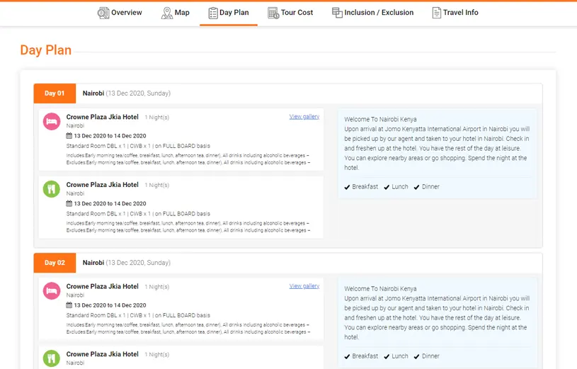 Day Plan in Digital Itinerary